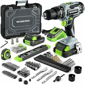 WORKPRO 20V Max Cordless Drill Driver Set, Electric Power Impact Drill Tool with 102 Pieces Accessories, 1/2'' Chuck Impact Drill Kit with Portable Case, 2 x 2.0Ah Li-ion Batteries with Fast Charger