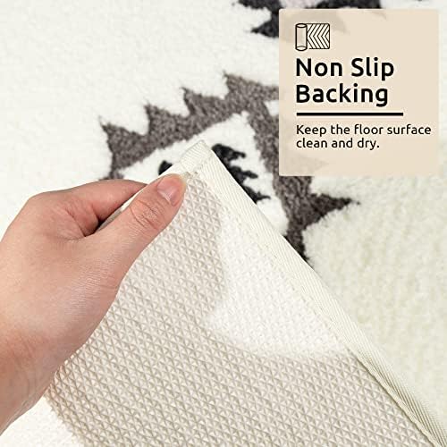 DEXDE Boho Bathroom Rug Runner 24x60 Long Bath Mat for Bathroom Bedroom Hallway Kitchen Luxury Soft Absorbent Large Modern Geometric Carpet Runner Western Farmhouse Decor, Black White - Image 7