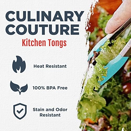 Silicone Kitchen Tongs for Cooking with Silicone Tips, Heat Resistant Tongs for Serving Food, 7-Inch, 9-Inch, 12-Inch Locking Silicone Tongs, Set of 3 Salad Tongs, Aqua Sky Kitchen Utensils - Image 2