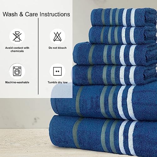 CASA COPENHAGEN Exotic Towels, Designed in Denmark 525 GSM Hotel & Spa Kitchen & Bath Set of 6 Egyptian Cotton Towels - 2 Bath Towels, 2 Hand Towels, 2 Washcloths - Navy - Image 6