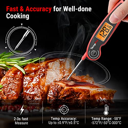 TempPro F05 Digital Meat Thermometer for Cooking with Motion Sensing, Waterproof Food Thermometer for Kitchen BBQ Oil Grill Smoker Candy Thermometer Black/red - Image 2