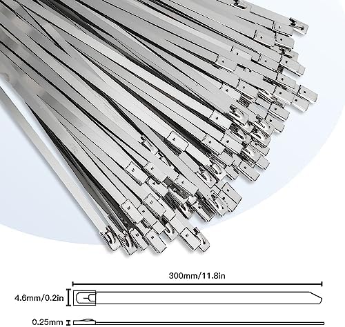 Metal Zip Ties - Heavy Duty Self-Locking Stainless Steel Cable Ties for Machinery, Vehicles, Farms, Pipes and More (11.8 inch, 100pcs) - Image 2