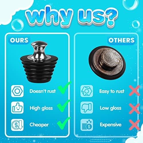 Bathtub Stopper, 2 Pack Universal Metal Bathtub Plug Silicone Bathtub Stopper Washbasin Stopper Bathtub Drain Stopper Plug Tub Stopper Sink Stopper for Kitchen Bathtub and Bathroom Sink Drains, Black - Image 4