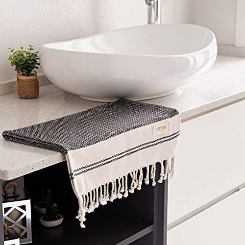 Evelynen Turkish Hand Towels for Bathroom & Kitchen Towels Decorative Set of 2 | Boho Farmhouse Hand Towels with Hanging Loops for Face, Tea, Dish, Kitchen & Bath |%100 Cotton (16" x 32" - Black) - Image 8