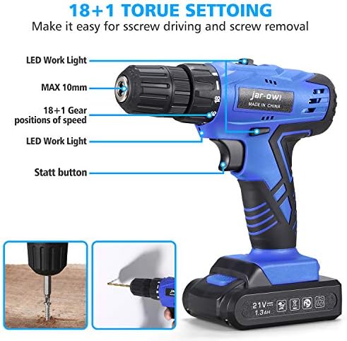 jar-owl Daily Household Tool Set with Drill, 21V Cordless Drill Drive Set with 112pcs Combo Hand Tool Kit for Mens Home Repair - Image 3