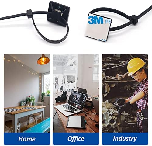 Strong Back-Glue Self Adhesive Cable Zip Tie Mounts Kit - 100 Set Cable Management Clips with 6" Zip Ties, Wire Holders and Screws - Outdoor Sticky Wire Organizer Clips-Black - Image 4