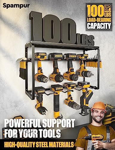 Power Tool Organizer, 8 Drill Holders Wall Mount, 3 Layer Heavy Duty Metal Storage for Garage Organization, Tools Shelves with Screwdriver Holder/Plier Holder/Hammer Holder Men Father's Day Gifts - Image 2