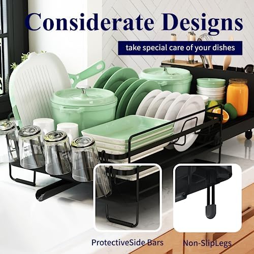 Kitsure Large Dish Drying Rack - Extendable Dish Rack, Multifunctional Dish Rack for Kitchen Counter, Anti-Rust Drying Dish Rack with Cutlery & Cup Holders - Image 6