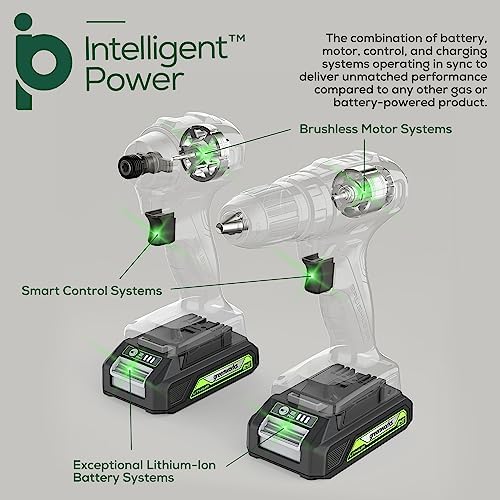 Greenworks 24V Brushless Cordless Drill Impact Driver Combo kit, 1/2”Drill & 1/4”Hex Impact Driver Power Tool Kit, Included 2 Batteries, 1 Charger, 8 pcs Bit Set & Bag - Image 2