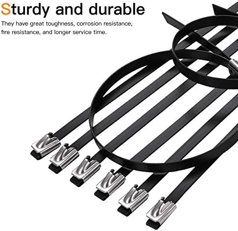 Helunsi 30 Pcs Metal Zip Ties 11.8 Inches Stainless Steel Cable Ties, Heavy Duty Self Locking Multi-Purpose, Suitable for Fixed Indoor Outdoor Exhaust Wrap Farms Pipes Cables and Fence - Black 11.8" - Image 7