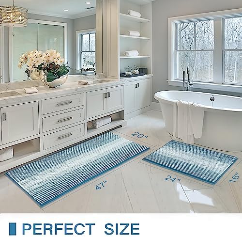 BSICPRO Bathroom Rugs and Mats Sets, 2 Piece Thick Absorbent Chenille Bath Mat Rug Set Non Slip, Soft Shaggy Bath Room Floor Mats for Bathroom, Machine Washable (20" x 47" Plus 16" x 24", Sky Blue) - Image 6