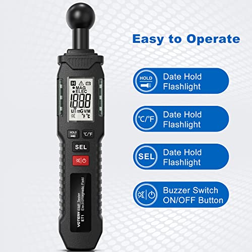 EMF Meter, Votery Rechargeable Electromagnetic Field Radiation Detector Digital EMF Detector with LCD, Temperature Measure, Hand-held Magnetic Field Detector for Home, Office, Outdoor - Image 3