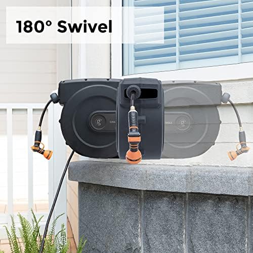 Giraffe Tools AW505/8 Retractable Garden Hose Reel 5/8" x 115+5 ft, Heavy Duty Wall Mounted Water Hose Reel Automatic Rewind, 180 Deg Swivel Bracket, Slow Retraction, 115ft, Dark Grey - Image 5