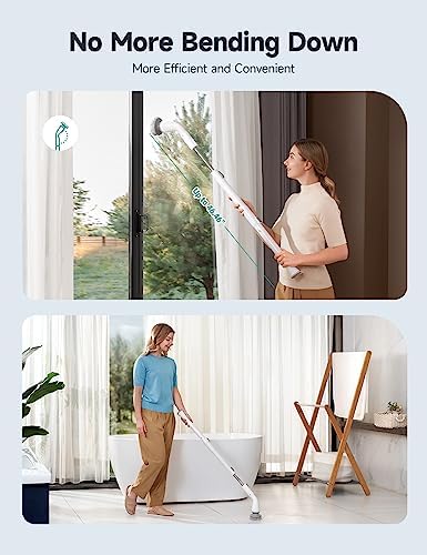 Hicozy Electric Spin Scrubber HS1, Cordless Shower Scrubber with 4 Replaceable Brush Heads Adjustable Extension Handle, Power Cleaning Brush for Bathroom, Floor, Tile, Kitchen White - Image 5
