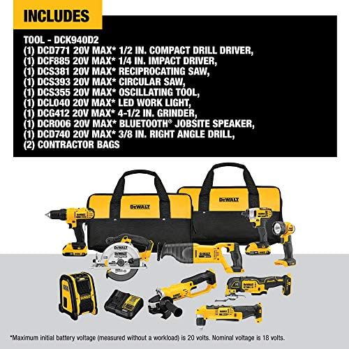DEWALT 20V MAX Power Tool Combo Kit, 9-Tool Cordless Power Tool Set with 2 Batteries and Charger (DCK940D2) - Image 8