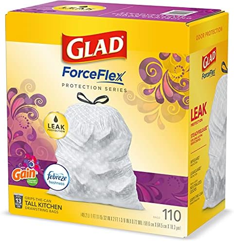 GLAD ForceFlex Tall Kitchen Drawstring Trash Bags, 13 Gallon White Trash Bag for Kitchen Trash Can, Gain Moonlight Breeze with Febreze Freshness and Leak Protection, 110 Count (Package May Vary) - Image 10
