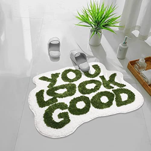JAYLUN Bath Mat You Look Good Bath Mat Bathroom Rugs Green Bathroom Rug Funny Bathroom Mat Cute Bath Mat Cool Rugs for Bedroom Absorbent Bath Mat Non Slip Mat (Green, 25x21 inch) - Image 5