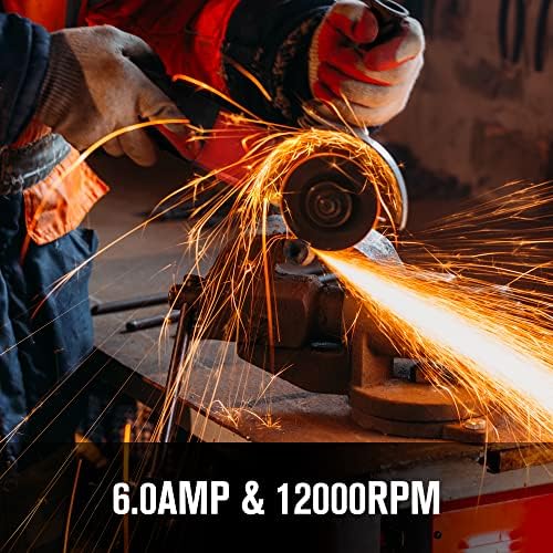 KEYFINOOL 6 Amp Grinder Power Tools, 12000RPM 4-1/2Inch Angle Grinder Tools With 3 Position Adjustable Support Handle, Fast Heat Dissipation, Include Spanner, Safety Guard for Grinding/Cutting - Image 4