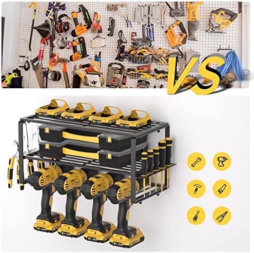 FUHUIM Power Tool Organizer, Drill Holder Wall Mount, Cordless Drill Storage Rack, Heavy Duty Metal Drill Charging Station, Floating Tool Shelf for Power Tools, Cordless Drill Storage - Image 3