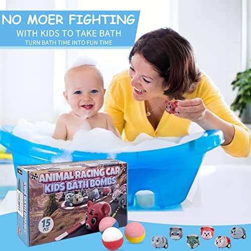 15PCS XL Bath Bombs for Kids with Animal Racing Cars Inside, Gentle & Kid Safe Bubble Bath Fizzies, Birthday Gift for Boys & Girls - Image 5