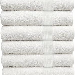 Pearl Linens 100% Cotton Premium Bath Towel Set for Gym, Pool & Spa - 6 Pack – 24” x 50” | Bathroom Towels | Luxury Bath Towels | 500 GSM | Lightweight, Soft & Absorbent | Bath Towels Set of 6 | White