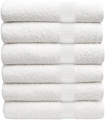 Pearl Linens 100% Cotton Premium Bath Towel Set for Gym, Pool & Spa - 6 Pack – 24” x 50” | Bathroom Towels | Luxury Bath Towels | 500 GSM | Lightweight, Soft & Absorbent | Bath Towels Set of 6 | White