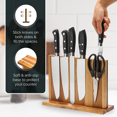 Home Kitchen Premium Acacia Wood Double Sided Magnetic Knife Block without Knives Utensil Holder Knife Holder for Kitchen Counter Magnetic Knife Holder Stand Knife Rack Knife Stand Knife Storage - Image 3