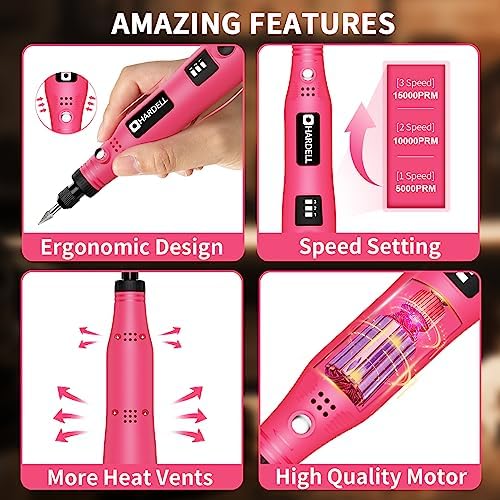 HARDELL Cordless Rotary Tool 3.7V, 3-Speed Mini Rotary Tool with 42 Accessories, Rechargeable Power Rotary Tool Kit for Sanding, Drilling, Polishing, Engraving, Cleaning, Small DIY Projects - Image 4