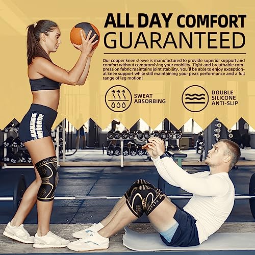 Copper Knee Braces for Knee Pain Women & Men, 2 Pack Knee Brace Compression Sleeve, Best Knee Support for Running, Working Out, Weightlifting, Knee Pain, Meniscus Tear, ACL & Arthritis Pain Relief - Knee Sleeves - Image 7