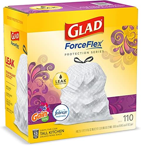 GLAD ForceFlex Tall Kitchen Drawstring Trash Bags, 13 Gallon White Trash Bag for Kitchen Trash Can, Gain Moonlight Breeze with Febreze Freshness and Leak Protection, 110 Count (Package May Vary) - Image 9