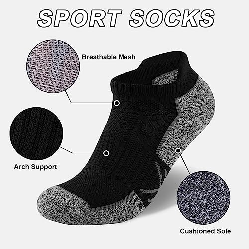 eallco Men’s Ankle Socks Running Athletic Low Cut Sock Cushioned Breathable Anti-Blister Tab Sports Socks For Men 6 Pairs - Image 3