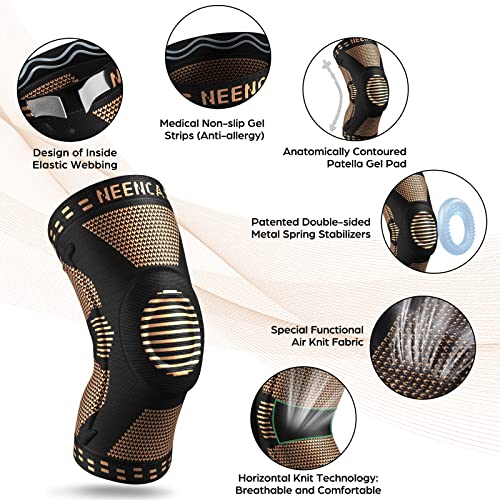 NEENCA Copper Knee Brace for Knee Pain, Professional Knee Support with Patella Pad & Side Stabilizers, Plus Size Compression Sleeve for Sport, Workout, Arthritis, ACL, Joint Pain Relief, Meniscus Tear - Image 5