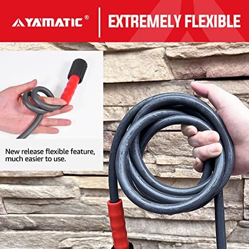 YAMATIC Super Flexible Pressure Washer Hose 50FT X 1/4", Kink Resistant Real 3200 PSI Heavy Duty Power Washer Extension Replacement Hose With M22-14mm x 3/8" Quick Connect Kit For Gas & Electric, Grey - Image 3
