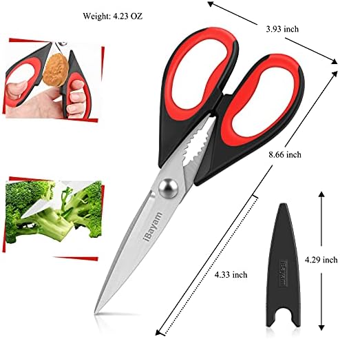 Kitchen Shears, iBayam Kitchen Scissors Heavy Duty Meat Scissors Poultry Shears, Dishwasher Safe Food Cooking Scissors All Purpose Stainless Steel Utility Scissors, 2-Pack (Black Red, Black Gray) - Image 3