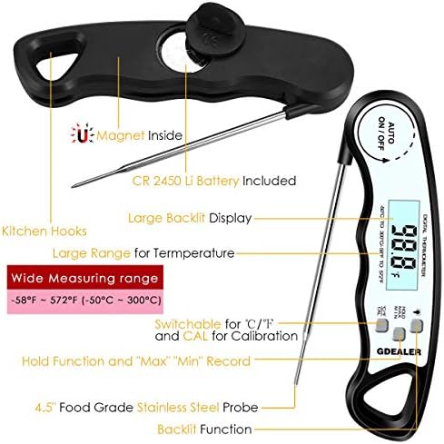 GDEALER DT6 Instant Read Meat Thermometer Waterproof Ultra Fast Digital Cooking Thermometer with Backlight & Calibration Food Thermometer for Kitchen BBQ Grill Smoker Oil Fry (Black White) - Image 6