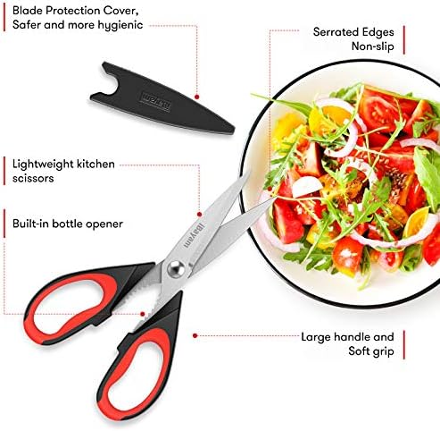 Kitchen Shears, iBayam Kitchen Scissors Heavy Duty Meat Scissors Poultry Shears, Dishwasher Safe Food Cooking Scissors All Purpose Stainless Steel Utility Scissors, 2-Pack (Black Red, Black Gray) - Image 2