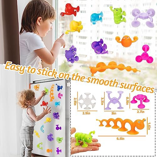 35 Pcs Suction Cup Toys Kids Bath Toys Sensory for 2 3 4 5 6 Year Old Boys Girls Travel Toys Toddler Age 1-3 3-5 Educational Fidget Silicone Sucker Window Toys Squigs with Egg Storage Stress Release - Image 3