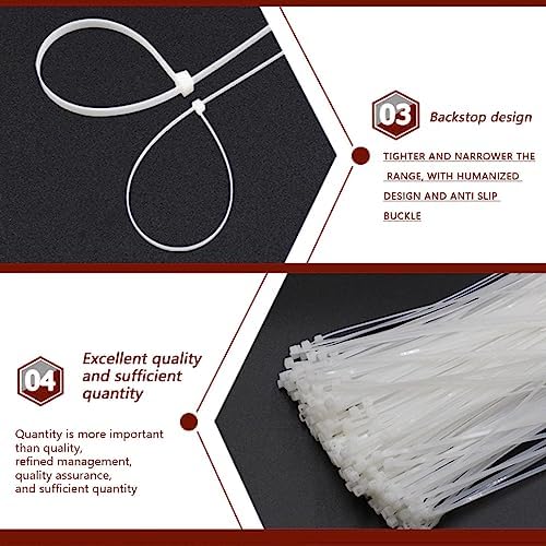 8 Inch White/Clear Zip Ties, hight Strength, UV Resistant Strong Nylon Cable Ties,Wire Ties Wraps for Craft Cable Management for Home Office Garden Fence Garage Indoor Outdoor 500 pack - Image 4