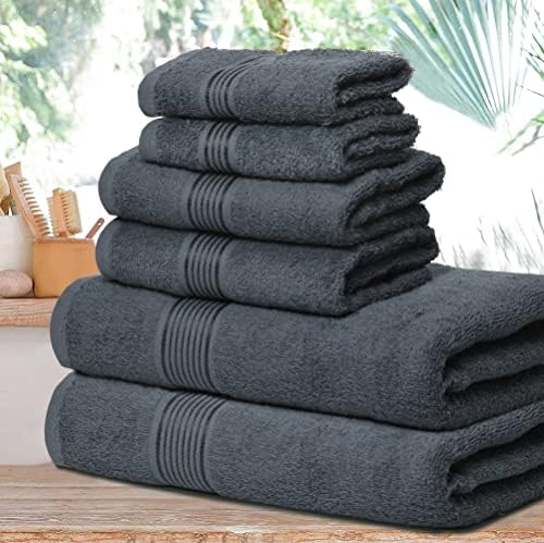 Belizzi Home Ultra Soft 6 Pack Cotton Towel Set, Contains 2 Bath Towels 28x55 inch, 2 Hand Towels 16x24 inch & 2 Wash Coths 12x12 inch, Ideal Everyday use, Compact & Lightweight - Charcoal Grey - Image 5