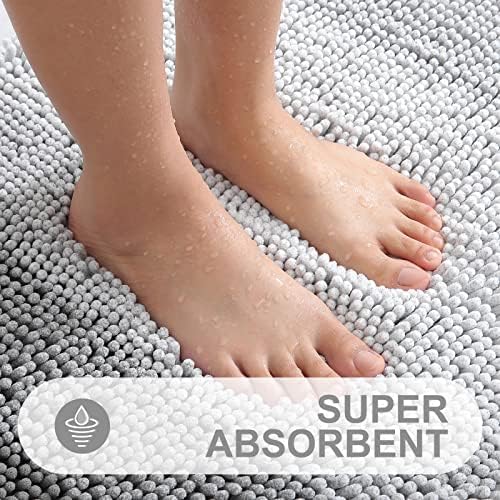 OLANLY Bathroom Rug, Extra Soft Chenille Thick Absorbent Shaggy Mat, Non-Slip Machine Wash Dry Plush Bath Mats for Bathroom, Tub and Shower (24 x 16 Inch, Grey) - Image 3