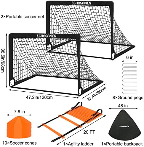 Kids Soccer Goals for Backyard Set, 2 of 4' x 3' Soccer Training Equipment, Pop Up Toddler Soccer Nets with 10 Soccer Cones, Agility Ladder, Soccer Set for Backyard for Kids Youth Outdoor Sports Games - Image 6