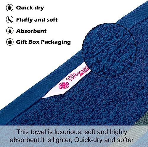 CASA COPENHAGEN Exotic Towels, Designed in Denmark 525 GSM Hotel & Spa Kitchen & Bath Set of 6 Egyptian Cotton Towels - 2 Bath Towels, 2 Hand Towels, 2 Washcloths - Navy - Image 5