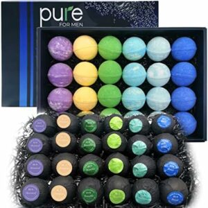 Pure Bath Bomb Gift Set for Men, Pack of 24 Organic Bath Bombs, for Bath & Spa, Great Gift Idea for Your Dad, Husband, Boyfriend, for Special Occasions, Birthdays, Holidays and More