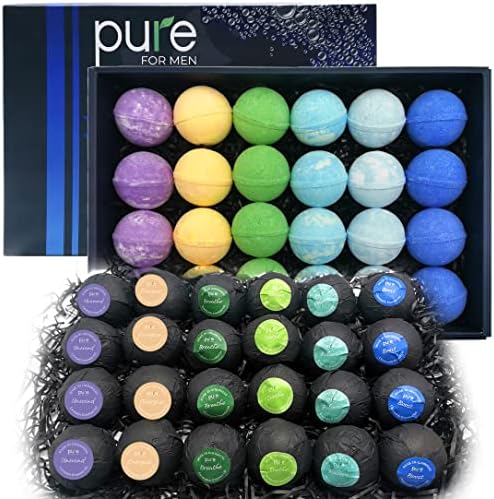 Pure Bath Bomb Gift Set for Men, Pack of 24 Organic Bath Bombs, for Bath & Spa, Great Gift Idea for Your Dad, Husband, Boyfriend, for Special Occasions, Birthdays, Holidays and More