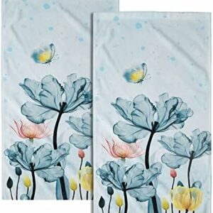 Giwawa Blue Floral Hand Towels Set of 2 Modern Flower Soft Absorbent Small Decorative Bath Towel Kitchen Dish Guest Towel for Spa Gym Home