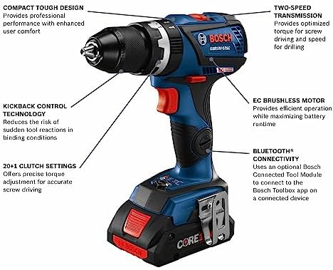 BOSCH GXL18V-601B25 18V 6-Tool Combo Kit with 2-in-1 Bit/Socket Impact Driver, Hammer Drill/Driver, Reciprocating Saw, Circular Saw, Angle Grinder, Floodlight and (2) CORE18V 4.0 Ah Compact Batteries - Image 6