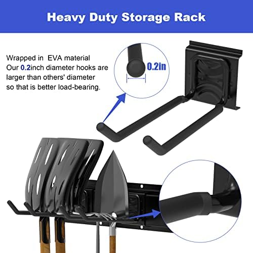 Mutilife Tool Storage Rack, 64INCH 4 packs Rails &10 packs Adjustable Hooks garden tool organizer for Garage Tool Organizer Wall Mount, Aluminum Steel For Garden (64 inches 4 Rail) Gifts for men - Image 6