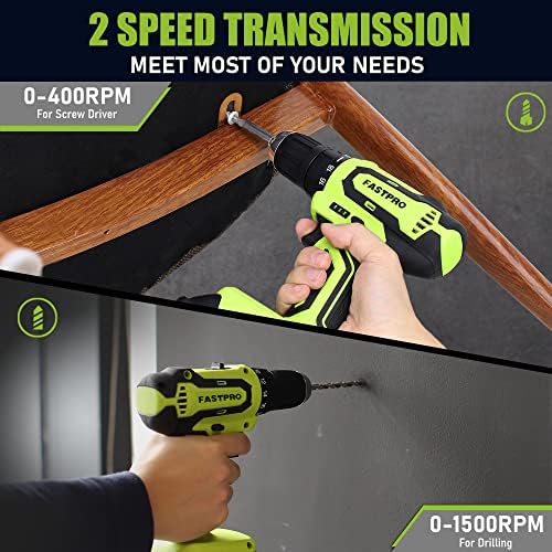 FASTPRO 232-Piece 20V Cordless Lithium-ion Drill Driver and Home Tool Set, Household Repairing Tool Kit with Drill, 12-Inch Wide Mouth Open Storage Tool Bag, Green - Image 4