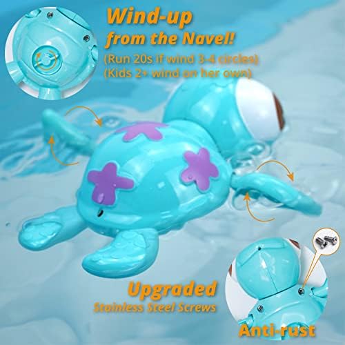 DUCKBOXX XX Bath Toys Wind up Swimming Sea Turtles for Kids 18M+ (Blue) - Image 2