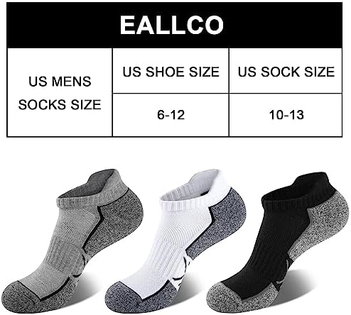 eallco Men’s Ankle Socks Running Athletic Low Cut Sock Cushioned Breathable Anti-Blister Tab Sports Socks For Men 6 Pairs - Image 2